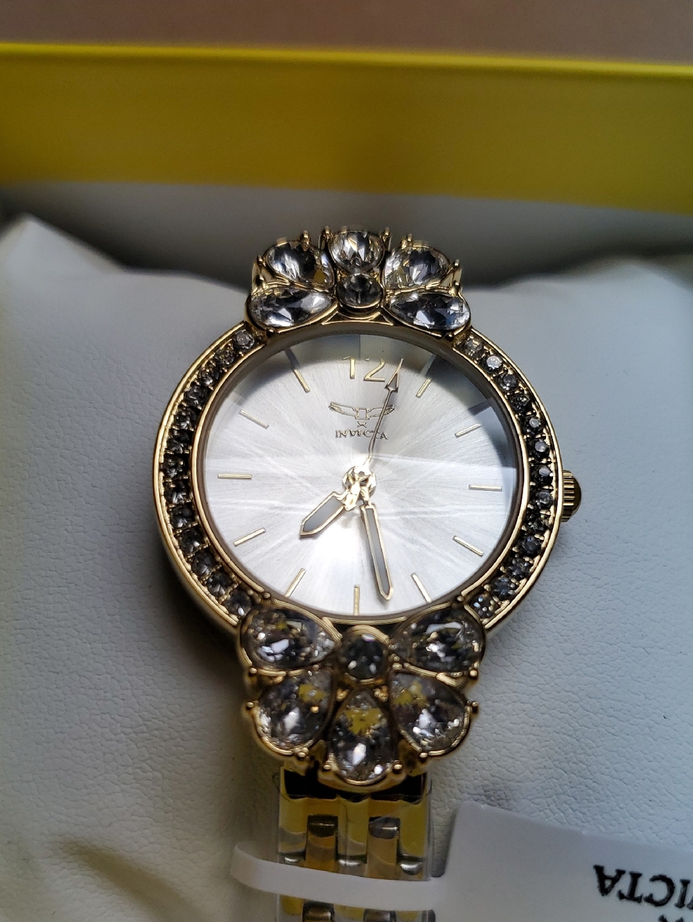 Invicta Gold-Tone Women's Crystal Flower Accent Watch with White Dial